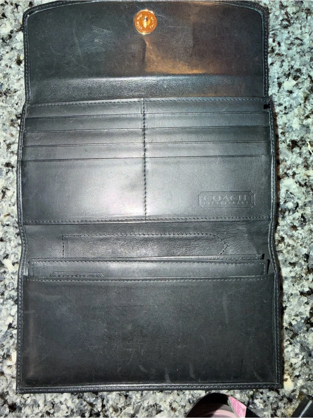 Vintage Coach Classic Black Leather Fold-Over